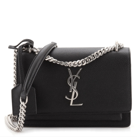 NWT!!! New! YSL Saint Laurent Sunset Medium YSL Crossbody Bag in Black Leather - Picture 3 of 16